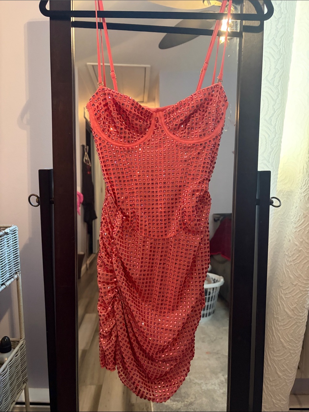 Oh Polly Red Embellished Ruched Bodycon Mini Dress
